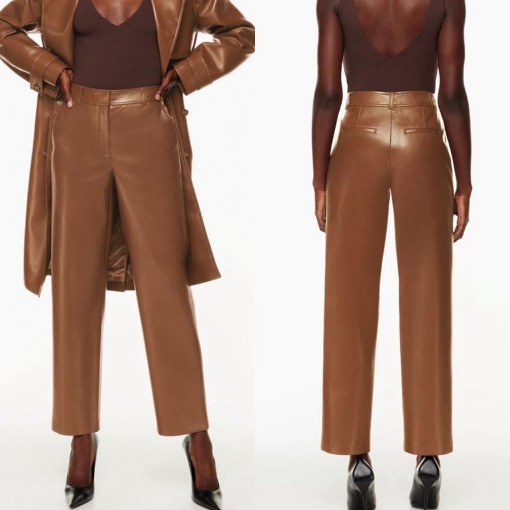 Aritzia Babaton Vegan Leather Command Cropped Pant in Cognac